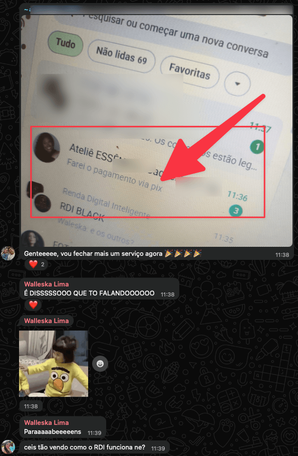 Aluna fechando mais um serviço com pagamento via Pix