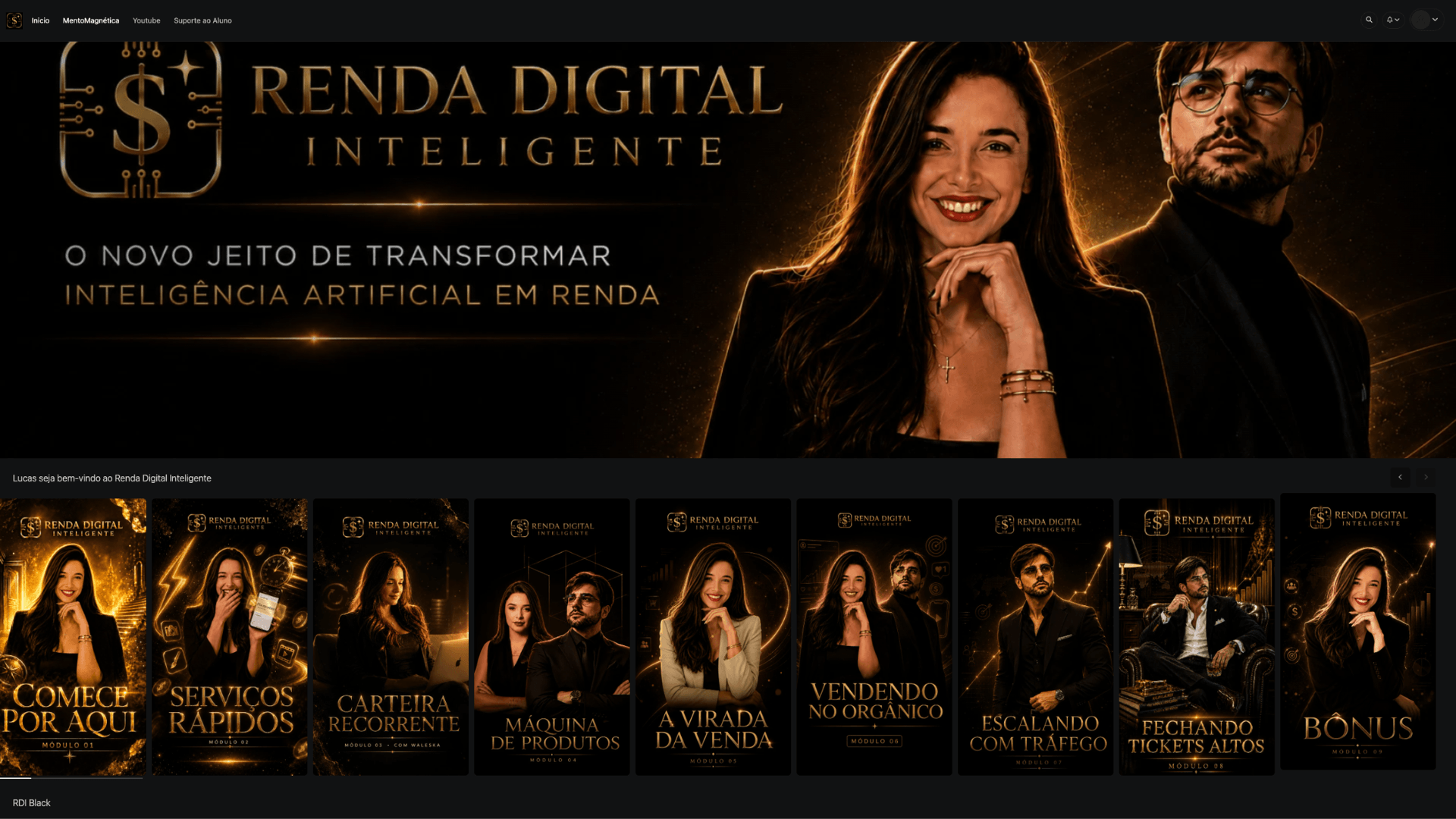 Área de membros do Renda Digital Inteligente com todos os módulos liberados