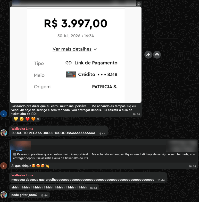 Venda de R$ 3.997,00 recebida por link de pagamento